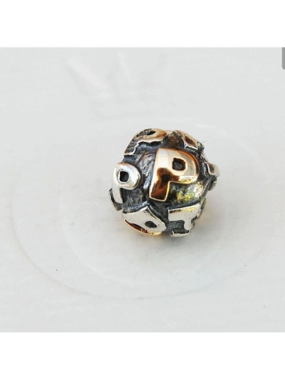 Pandora Sterling Silver and 14k Gold Letter P Charm Retired